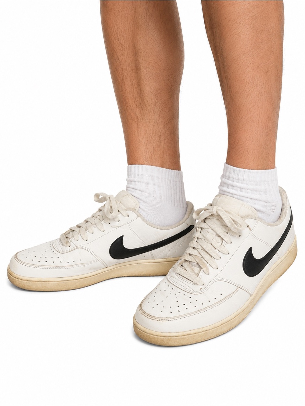 Size 10 Men’s Nike Court Vision Low‎ White Black Leather Athletic Sneakers